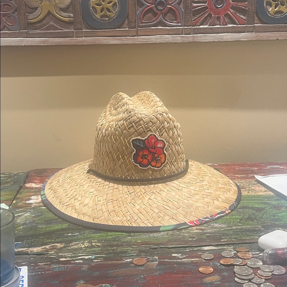 Floral Hemlock Straw Hat. Fun flower lining on other side (see pic)
